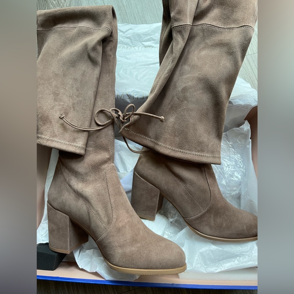 Stuart Weitzman Tieland Boot/ Suede/ Taupe/ Over the knee